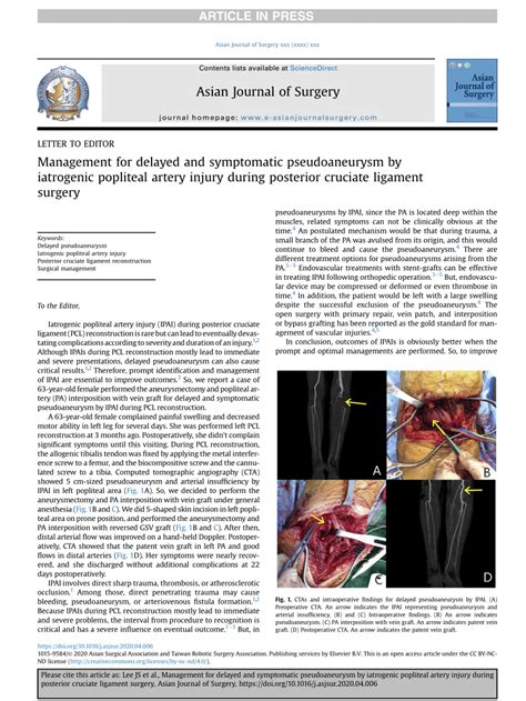 Pdf Management For Delayed And Symptomatic Pseudoaneurysm By