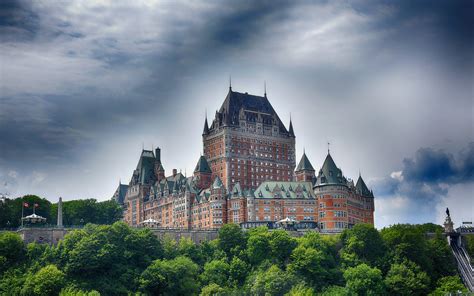 Wallpaper Canada Quebec Castle Trees Clouds 2880x1800 Hd Picture Image