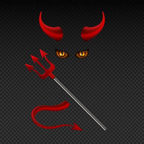 Premium Vector Devil Horns Harpoon Satanic Yellow Eyes And Tail
