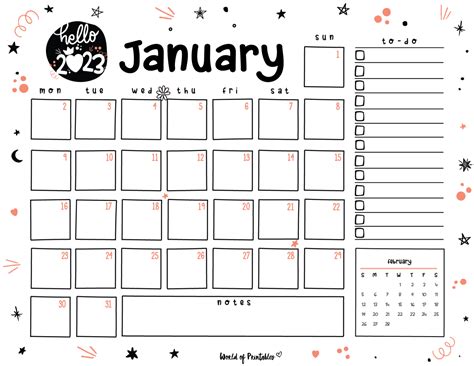 Free Cute January Calendar And Planner Printable Set World Of Printables