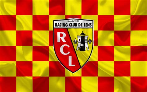 Download Wallpapers RC Lens K Logo Creative Art Yellow Red Checkered Flag French Football