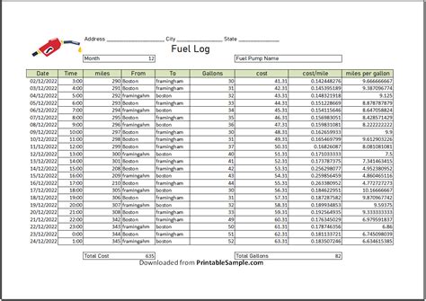 20 Free Sample Fuel Log Templates Printable Samples