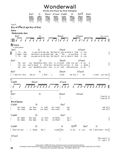 Wonderwall Sheet Music By Oasis Guitar Lead Sheet 164850