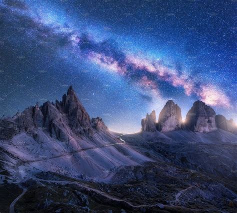 Bright Milky Way Over Mountains Mountains At Night Night Landscape