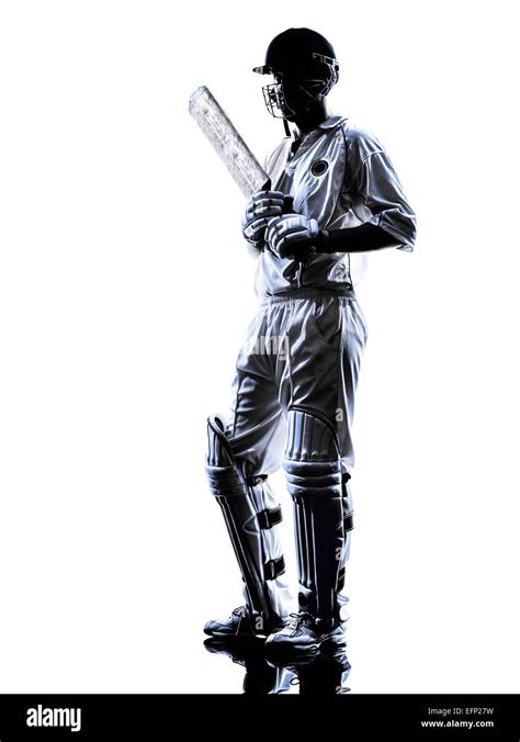 Cricket Player Batsman In Silhouette Shadow On White Background Stock