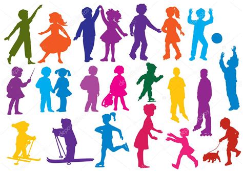 Conjunto De Siluetas De Colores Dibujados De Los Niños Niños 2023