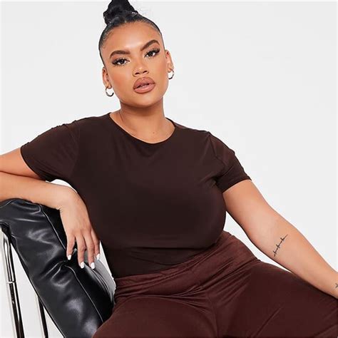 I Saw It First Plus Size Double Layer Short Sleeve Bodysuit Chocolate Isawitfirst