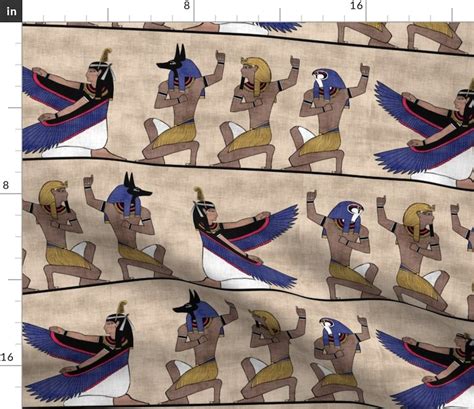 Fabric Egyptian Gods On Papyrus By Pond Ripple Ancient Egypt Etsy