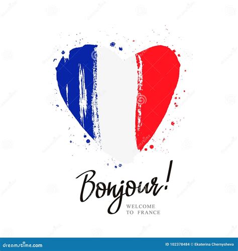 Bonjour Flag Of France In A Big Heart Stock Vector Illustration Of