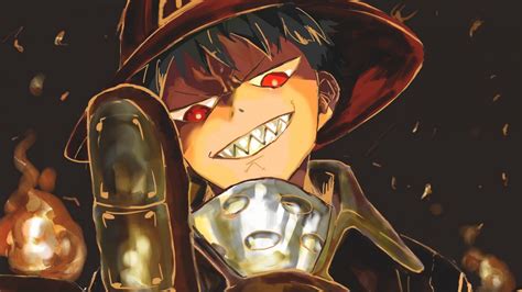 Fire Force Red Eyes Shinra Kusakabe With Hat Hd Anime