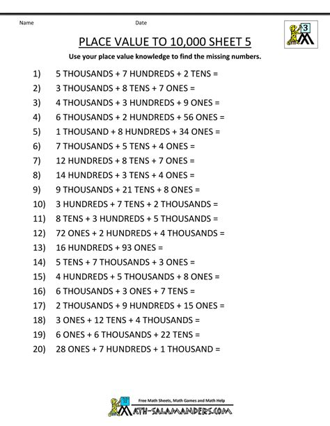 Math Worksheets Place Value 3rd Grade