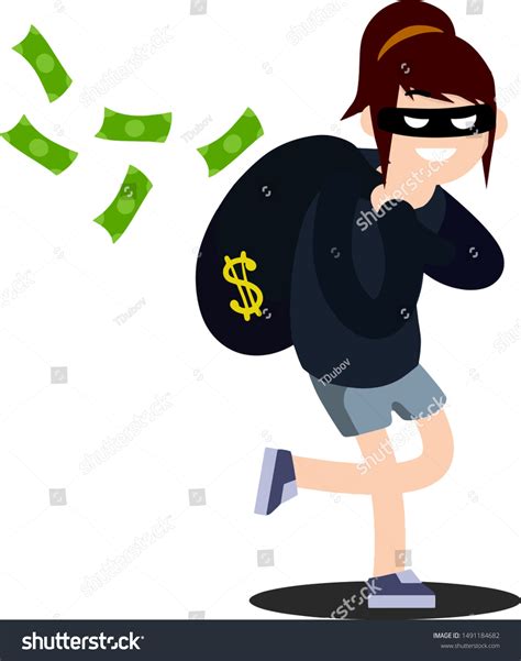 Thief Bag Money Bank Robbery Funny Vector De Stock Libre De Regalías