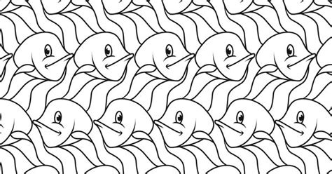Escher Fish Tessellations Templates Sketch Coloring Page