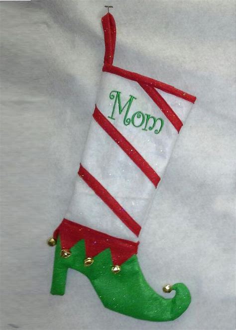 Elf High Heel Christmas Stocking Red Stripe Personalized Christmas