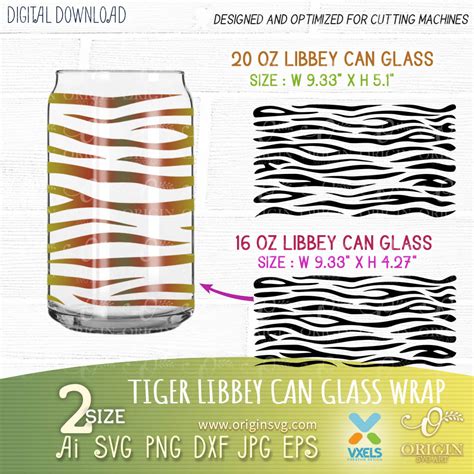 Libbey 16 Oz And 20 Oz Can Glass Wrap Template Tiger Skin For Libbey