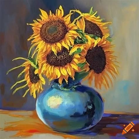 Oil Painting Of Sunflowers In A Vase On Craiyon