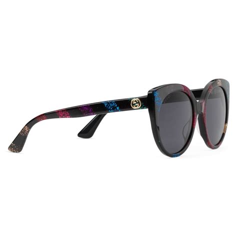 gucci cat eye sunglasses in glitter acetate black acetate with rainbow glitter gucci