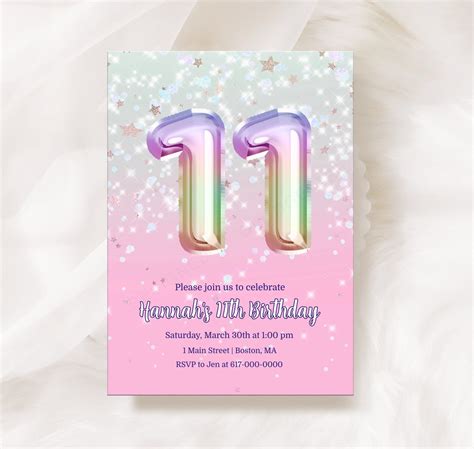 11th Birthday Invitation Rainbow Birthday Invitation Instant Download