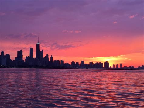 Chicago Sunset Cielo Sol Satelites
