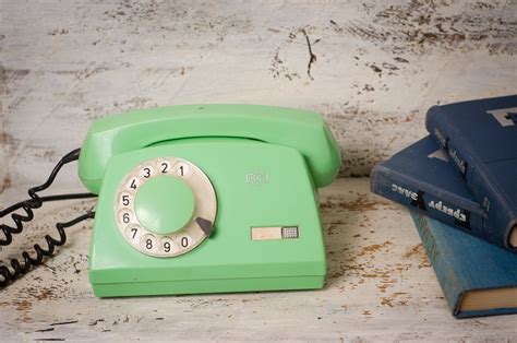 Vintage Rotary Phone Retro Telephone Greenery Green Dial Phone