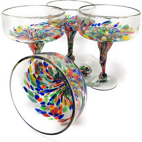 Buy Mexican Hand Blown Glass Set Of 4 Hand Blown Margarita Glasses Confetti Carmen 16 Oz