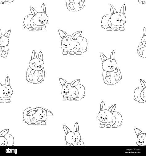 Black And White Repeat Seamless Pattern Of Rabbits With Different