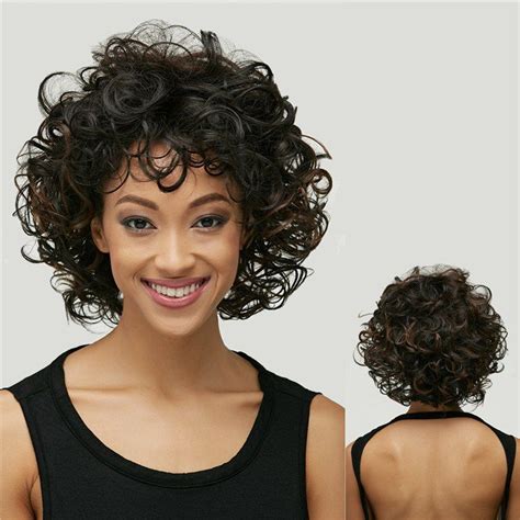 2018 Short Synthetic Shaggy Curly Black Brown Mixed Wig In Blackbrown