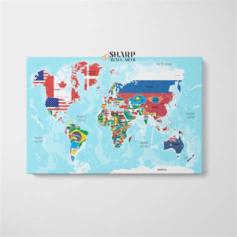 World Map Large Canvas With Countries Flags World Maps Canvas Etsy In