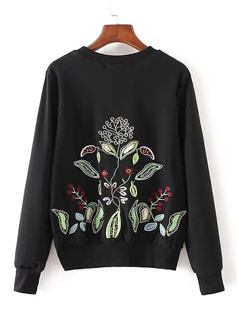 Flower Embroidery Sweatshirt Sheinsheinside