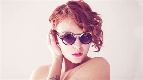 Wallpaper Face Women Redhead Model Long Hair Sunglasses Glasses Red Tattoo Piercing