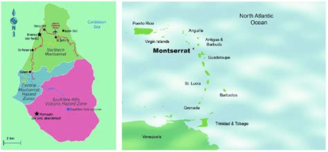 The Island Of Montserrat Left And Its Location In The Caribbean