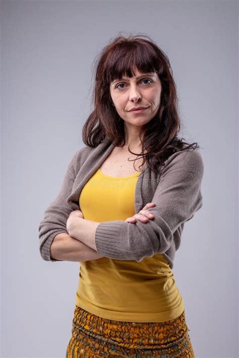 Confident Woman With Folded Arms Stock Photo Image Of Casual Portrait