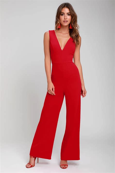 Ready For It Red Sleeveless Wide Leg Jumpsuit Red Jumpsuits Outfit Jumpsuits For Women Wide