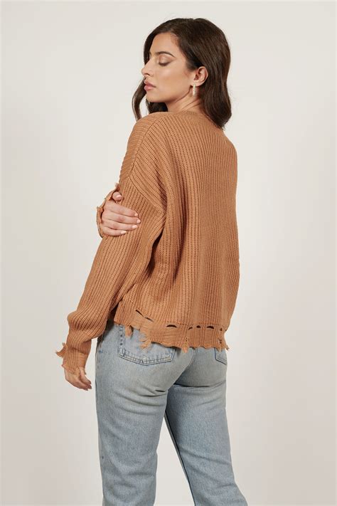 Brown Sweater Distressed Sweater Tan Sweater