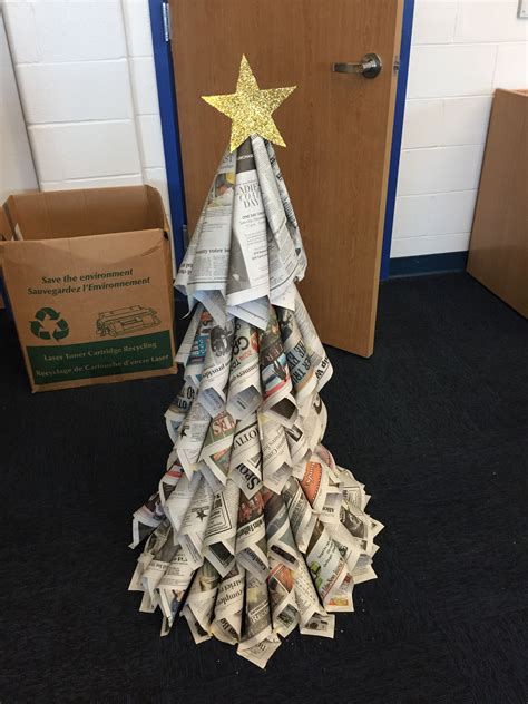 Diy Christmas Tree Made Out Of Newspaper Christmas Door Decorations