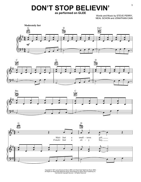 Don't Stop Believin' sheet music by Glee Cast (Piano, Vocal & Guitar