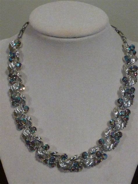 Vintage Lisner Silvertone Blue Rhinestone Necklace Jewelry Etsy