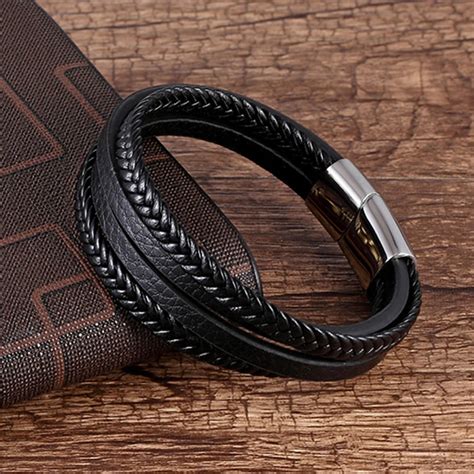 tjp new design multi layers handmade braided genuine leather bracelet and bangle for men male hand