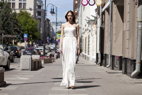 Full Length Portrait Of Beautiful Model Woman Walking In White D Stock