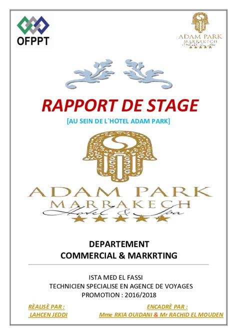 Pdf Rapport De Stage Au Sein De L`hotel Adam Park Lahcen Jeddi