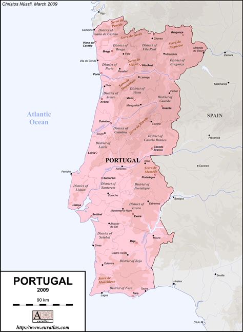 Administrative divisions map of portugal. Euratlas-Info Member's Area: Portugal EN Lab. Col.