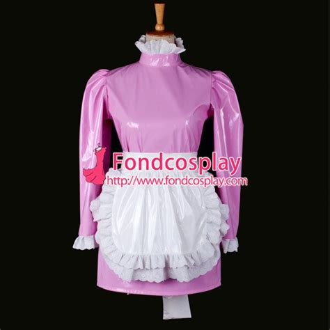 sexy sissy maid dress lockable french uniform pink pvc dress cosplay costume custom made on