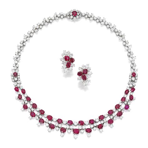 Harry Winston Ruby And Diamond Necklace And Pair Of Earclips