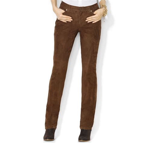 Lyst Lauren By Ralph Lauren Pants Modern Suede Straight In Brown