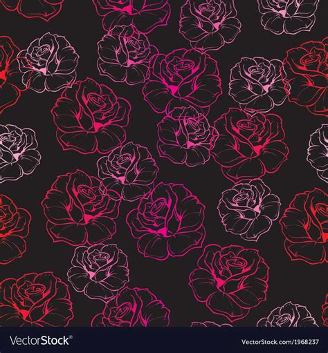 Seamless Dark Floral Pattern With Pink Red Roses Vector Image
