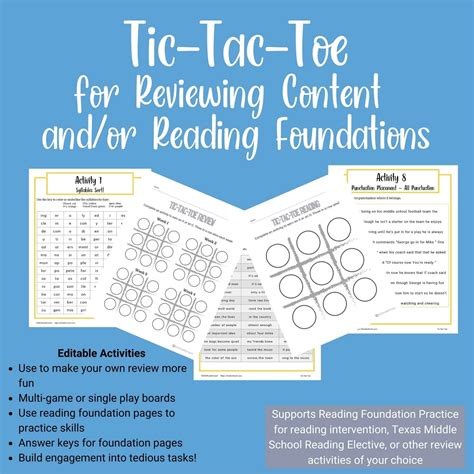 Tic Tac Toe Reading Editable Review Huddleteach