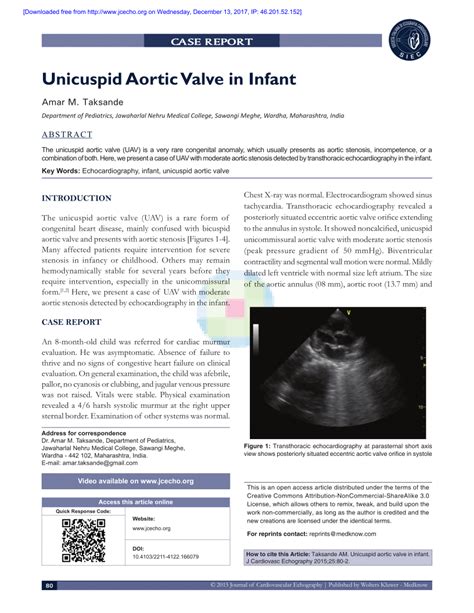 Pdf Unicuspid Aortic Valve In Infant