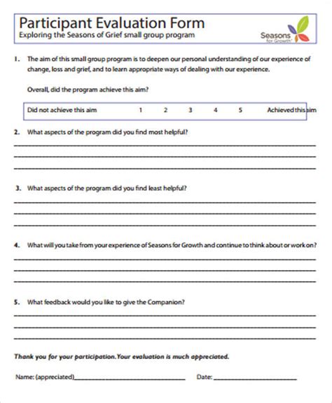 Group Evaluation Form Template