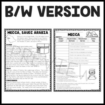 Mecca Saudi Arabia Reading Comprehension Worksheet Muslim Islam TpT