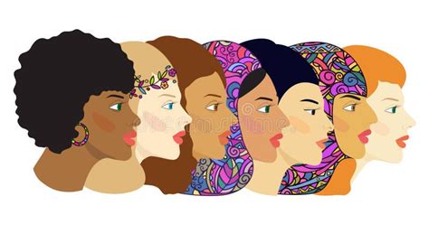 Les Visages Des Femmes De Différentes Nationalités Et Cultures Dessin à